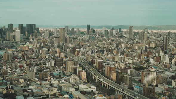 Osaka, Japan. Aerial Shot Of Central Buildings District