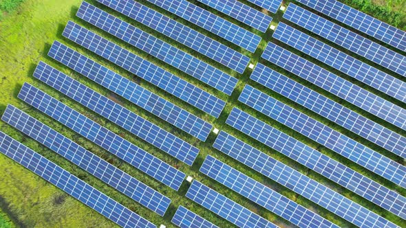 4K : Aerial view of a solar power station