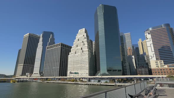 Riverside view with towers in Manhattan