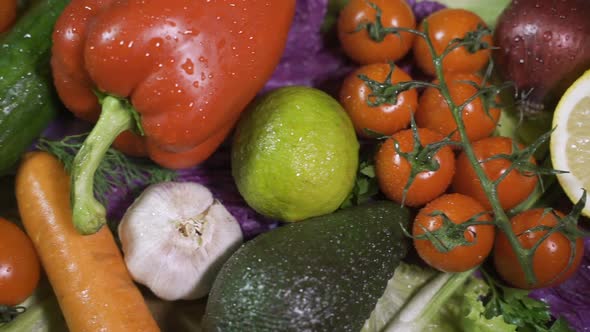 Top View of Fresh Vegetables and Fruits Spices and Seasonings Greens