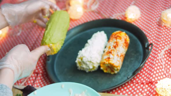 Sprinkle with Mexican Corn Elote with Guacamole Sauce