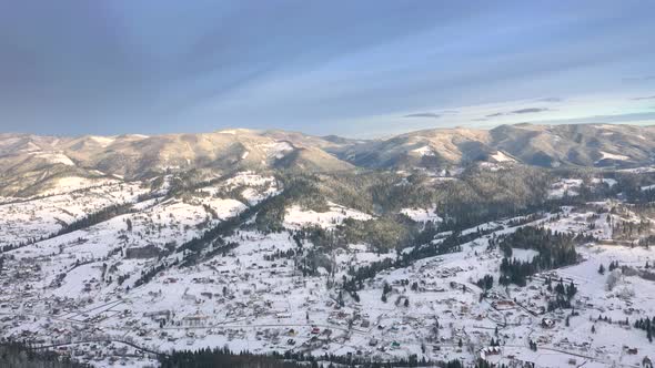 Aerial View of the Carpathian Mountains in Winter