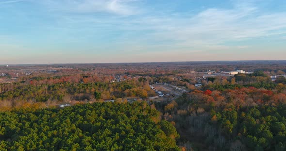 Panoramic View of Small Quiet American Town Boiling Spring Near Colorful Autumn Park in South