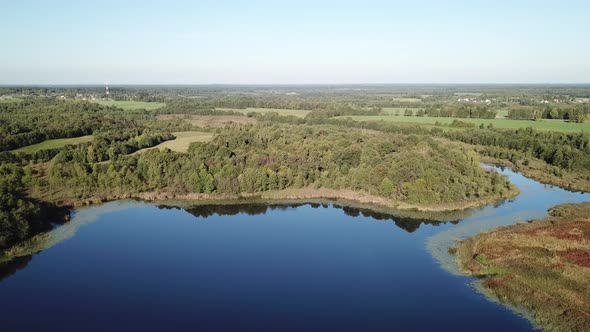 Flight Over Beautiful Lakes Near The Village Of Ostrovno