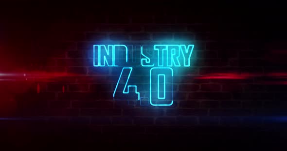 Industry 4.0 neon on brick wall alt