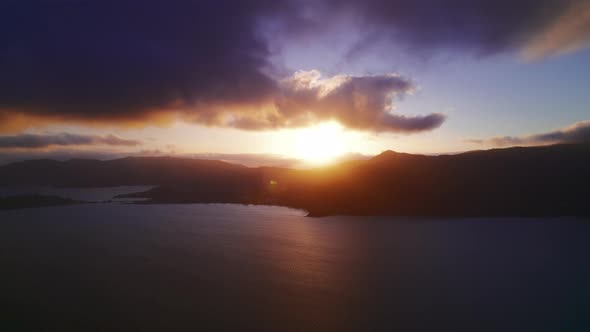 Amazing Sunset Over the Mountains Over the Ocean