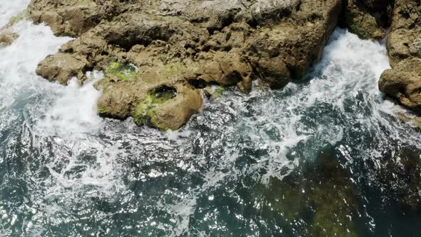 Clean Sea Waves And Rocks Aerial View 10