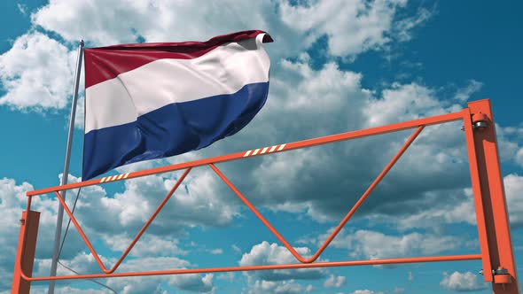 Manual Swing Arm Road Barrier and Flag of the Netherlands
