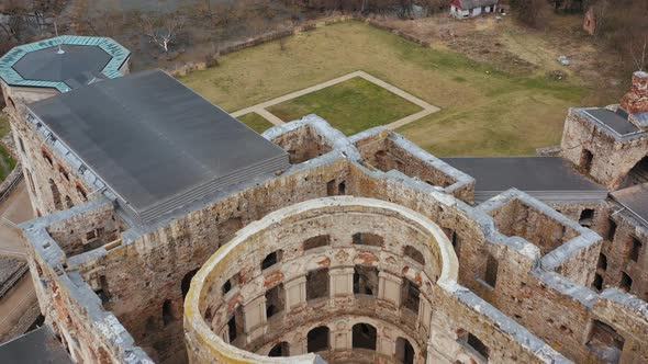 Aerial View of Beautiful Historic Ruins of the Krzyztopor Castle Poland