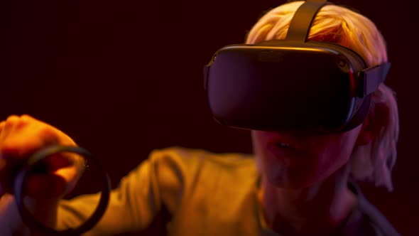 Closeup Excited Man Experiencing VR Headset Videogame