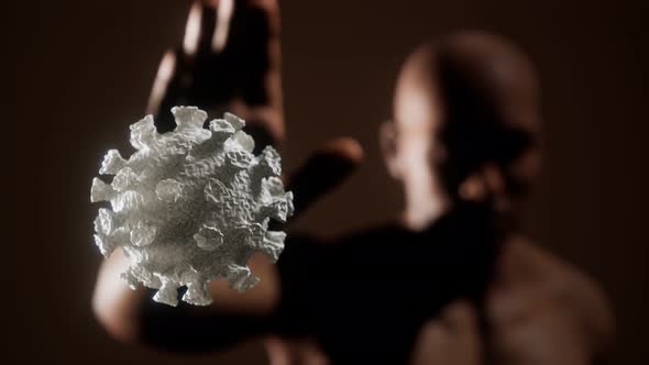 Scared Man Gesturing Stop Afraid of Coronavirus COVID-19 Infection alt