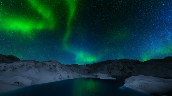 The Northern Lights Aurora Over Lake