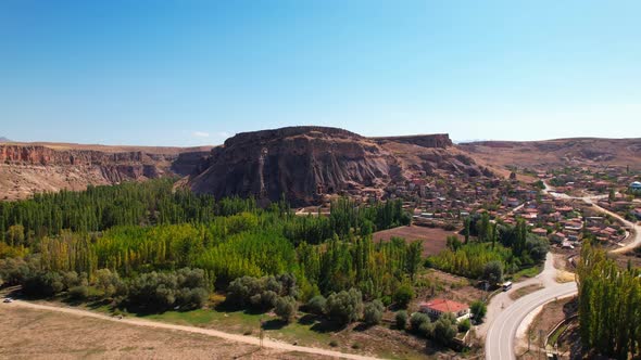 Cappadocia Aerial Drone View to Cave Town Zelve Valley