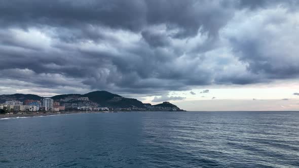 Cloudy Blue Sunset at Sea Turkey Alanya 4 K