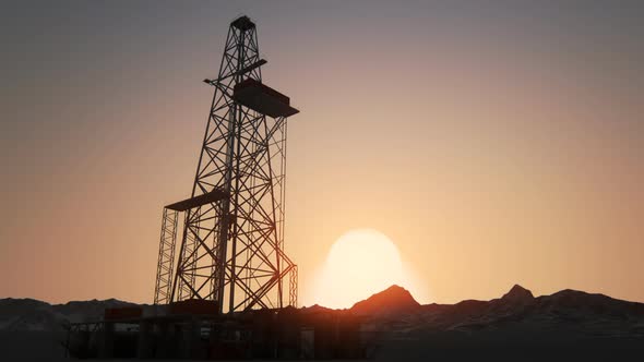 A big drill rig on the oil field. A rig is used in the petrochemical industry.