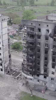 Vertical Video of a Destroyed House During the War in Ukraine