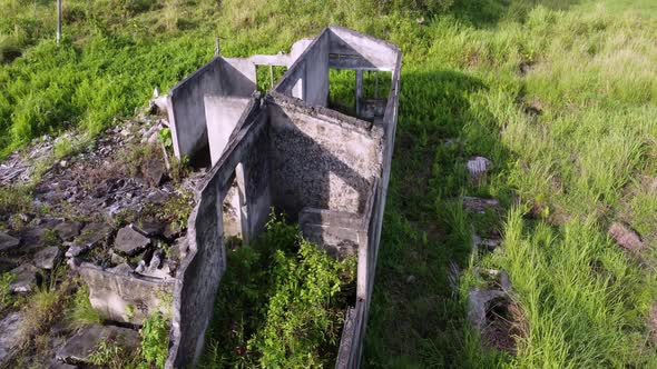 Aerial view abandoned concrete building near outdoor