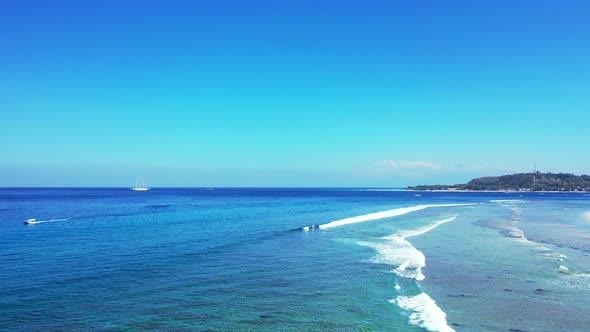 Daytime above abstract view of a sandy white paradise beach and turquoise sea background in hi res 4