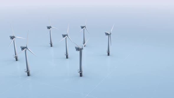 Models Of Wind Turbines On Solid Grey Background In 3d Computer Animation