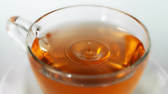 Super Slow Motion Shot of Droplet Falling Into Tea at 1000 Fps.