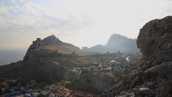 Panorama of Ancient Genoese Fortress in Sudak Town