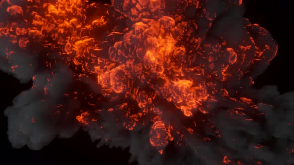 Ultra Realistic Fiery Explosion From a Bomb or Gas with Black Thick Smoke on an Isolated Black alt