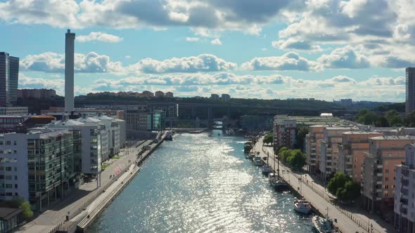 Stockholm, Sweden. Aerial Drone summer view of a beautiful lake.