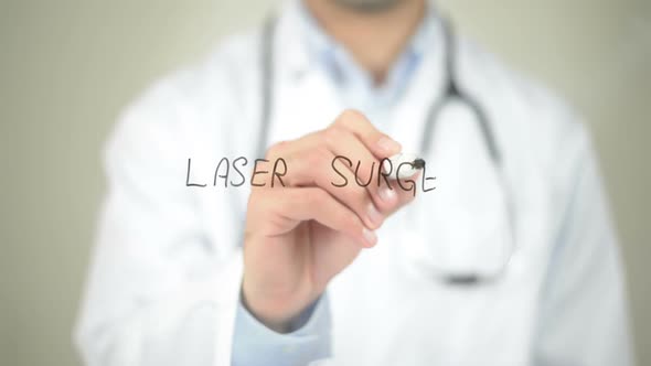 Laser Surgery, Doctor Writing on Transparent Screen