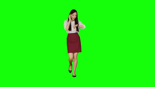 Girl Goes To Work, Her Phone Rings, She Starts To Run. Green Screen