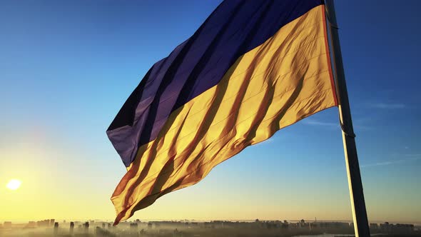 Kyiv - National Flag of Ukraine By Day. Aerial View. Kiev