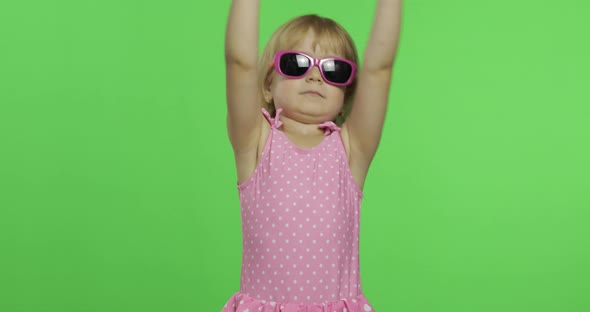 Child in Pink Swimsuit Doing Sports Exercises, Girl Fitness Training and Dancing