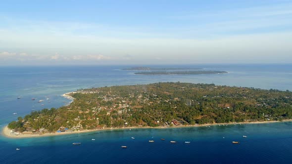 High Level Aerial View of the Gili Isles in Bali Indonesia