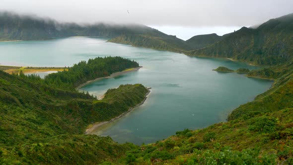 Lagoa Do Fogo (Lake/Lagoon of Fire), a Crater Lake in the Center of the Island of Sao Miguel