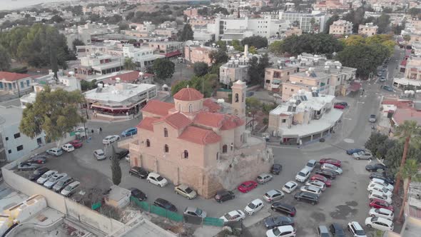 4K Aerial Drone view of the Agioi Anargyroi Church in Paphos, Cyprus