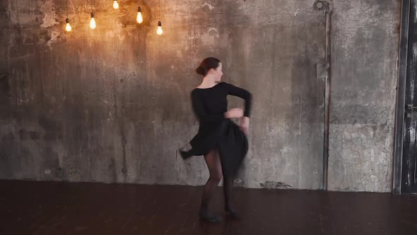 Classical Ballet Dancer Girl Is Doing Rotations Around Herself