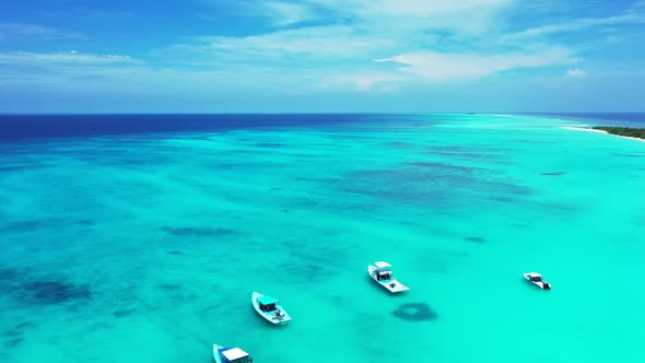 Aerial sky of luxury lagoon beach adventure by transparent water and white sandy background of a pic