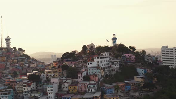 Magical Hour Cerro Santa Ana in Guayaquil City Ecuador. Aereal View