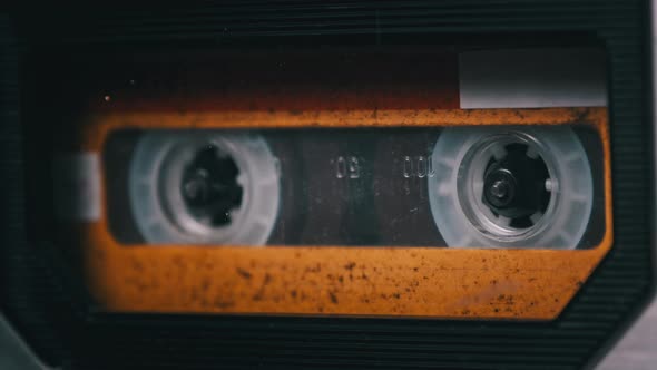 Vintage Audio Cassette Rotates in Old Tape Recorder