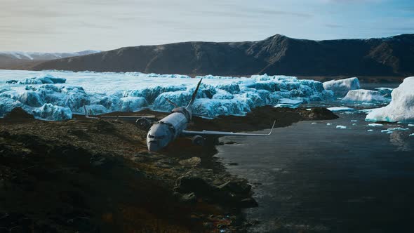 Old Broken Plane on the Beach of Iceland