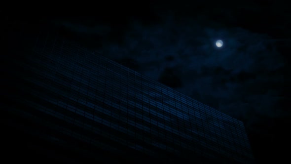 Office Building at Night With Moon