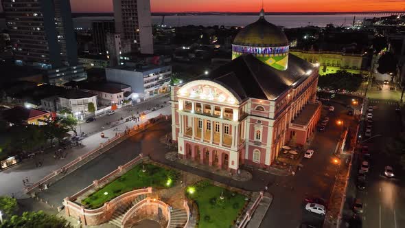 Sunset sky over Amazonas Theater at downtown Manaus Brazil.