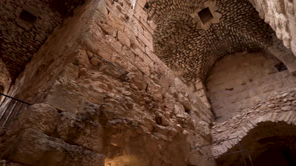 Rotating Shot of Stone Ceiling and Dome With Archs Inside the Ruins of Kerak Crusaders Castle