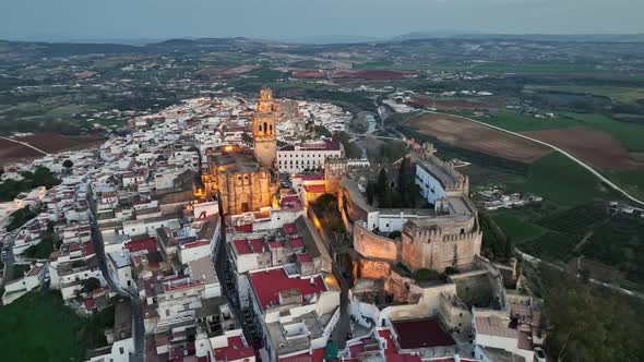 Aerial Shot One of Famous Pueblos Blancos in Andalusia  Arcos De La Frontera