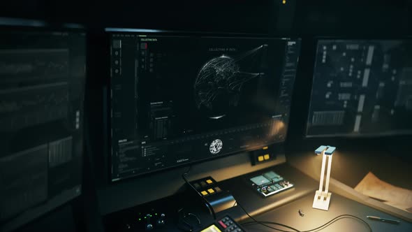 Tracking software is analyzing the digital earth map using the web interface alt