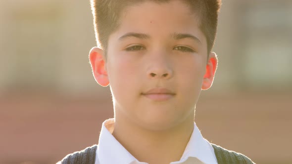 Outdoors Portrait Closeup Calm Serious Sad Face Child Little Boy Teenager Schoolboy Student Pupil