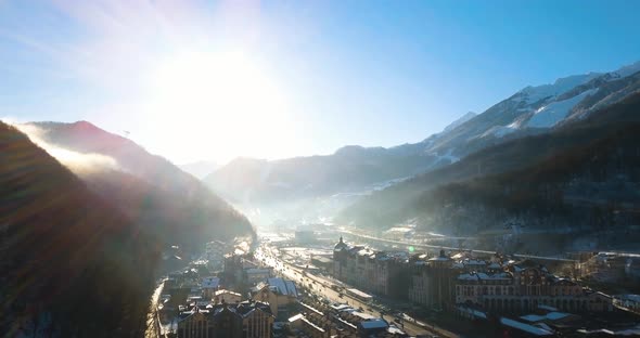 Sochi Adler EstoSadok 22 February 2022 Aerial View of the City Main Road Downtown Mall and Mountains