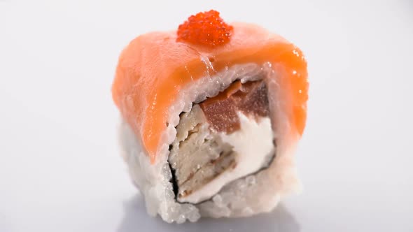 Syake Fila Maki Roll Raw Salmon with Cream Cheese and Avokado on White Background