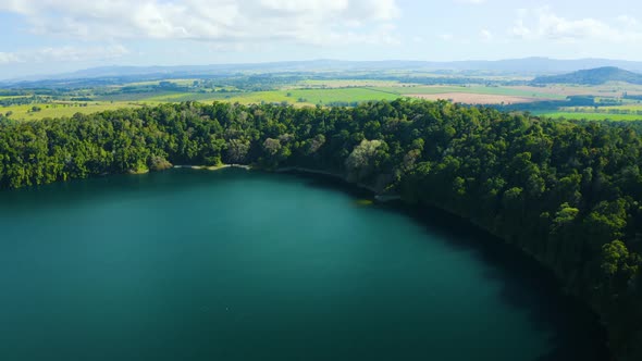 Aerial, Beautiful View On Lake Eacham In Tablelands In Queensland, Australia