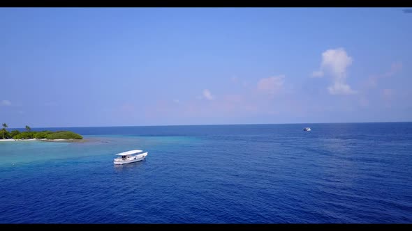 Aerial top down landscape of marine bay beach adventure by clear lagoon and white sand background of