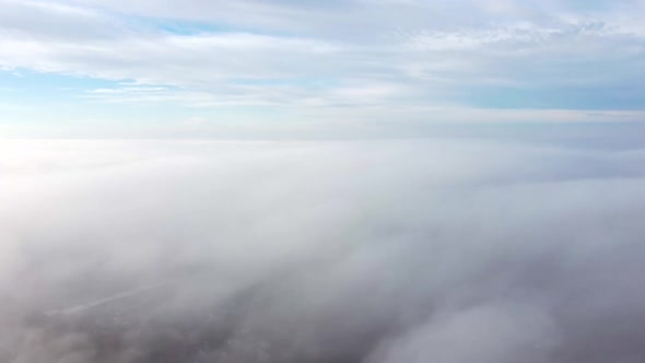 Aerial Drone View Flight Over Fog